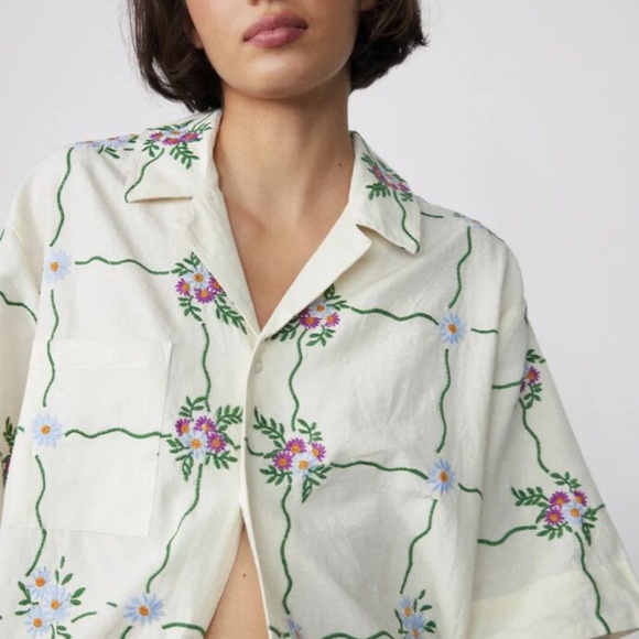 Damson Madder Oversized Short-Sleeve Organic Cotton Tablecloth Shirt size 8 - Picture 4 of 7